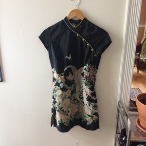 Top Shop Botanical Cocktail Dress, Mandarin Collar